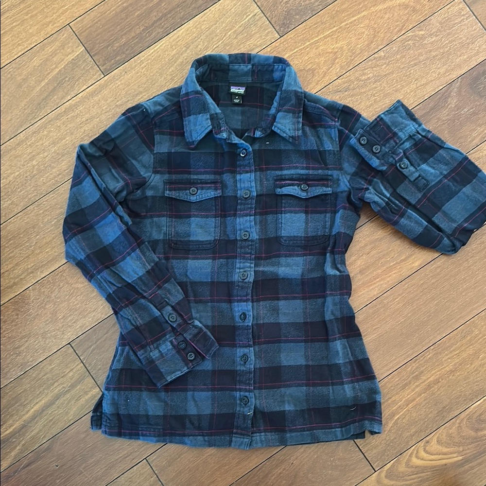Patagonia Blue and Black Plaid Shirt